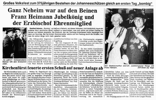 Zeitungsartikel nach dem Jubiläumsschützenfest 1982